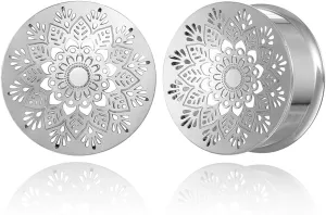 2PCS Beauty Gauges for Ears Hypoallergenic 316 Stainless Steel Hollow Flower Ear Plugs Tunnels 8mm-25mm (0G-1") Body Piercing Jewelry for Women Men