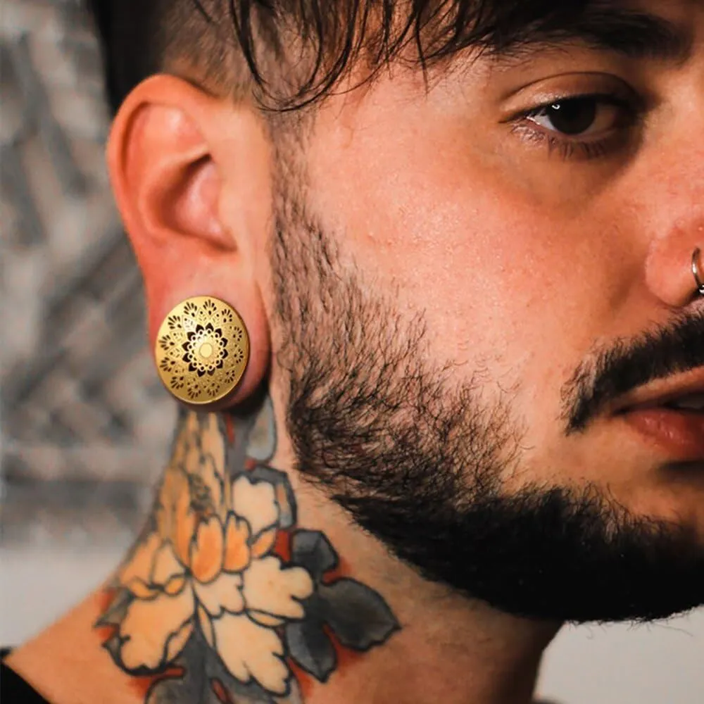 2PCS Beauty Gauges for Ears Hypoallergenic 316 Stainless Steel Hollow Flower Ear Plugs Tunnels 8mm-25mm (0G-1") Body Piercing Jewelry for Women Men