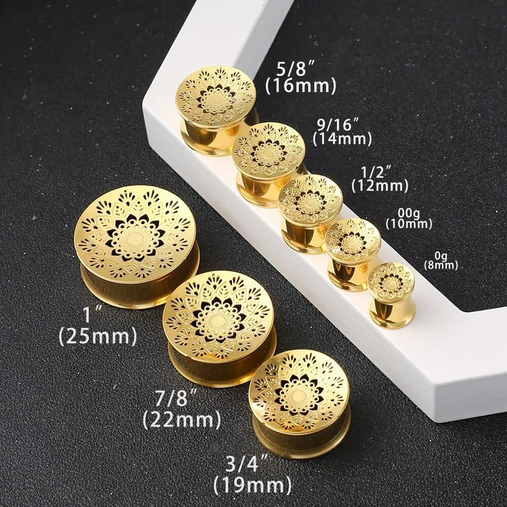 2PCS Beauty Gauges for Ears Hypoallergenic 316 Stainless Steel Hollow Flower Ear Plugs Tunnels 8mm-25mm (0G-1") Body Piercing Jewelry for Women Men