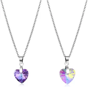 2pcs Colorful Crystal Butterfly Star Shell Heart Shape Pendant Necklace Stainless Purple & Yellow Shining Rhinestone Jewelry for Women Gifts