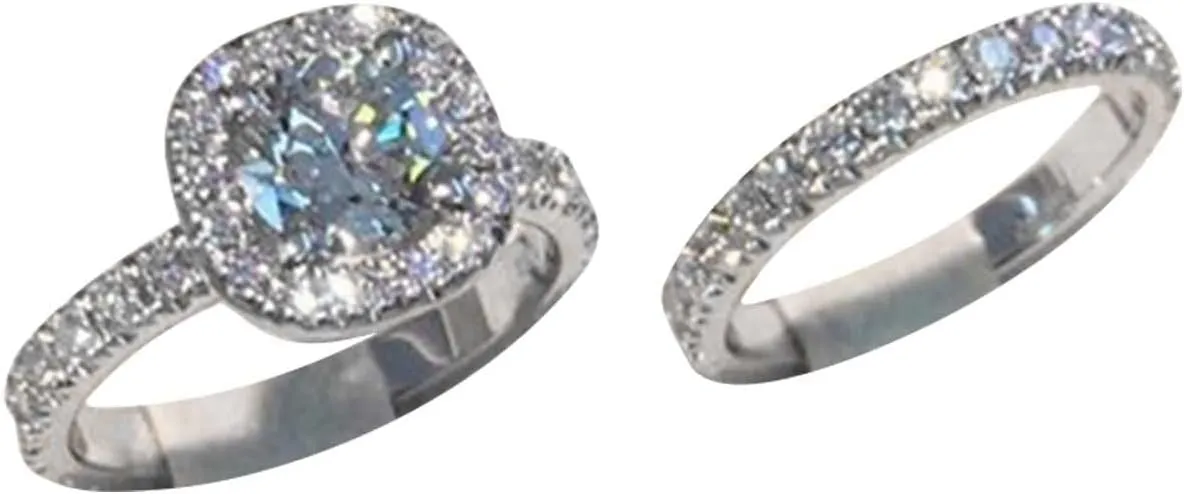 2PCS Couple Artificial Diamond Rings Women Wedding Band Proposal Ring Zircon Diamond Rings Set Engagement Jewelry