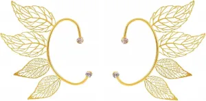 2Pcs Ear Cuff Earrings Leaf Cartilage Cuff Earrings Gold Silver CZ Adjustable Ear Clip Wrap Around Earring No Piercing for Women Jewelry