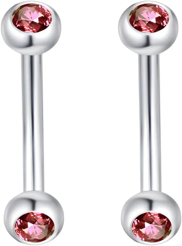 2PCS Sphere Inlay Red Zircon 1.2mm(16G) Navel Belly Studs Eyebrow Rings Lip Stud Ear Bone Nails Tongue Bars Hypoallergenic Long Body Piercing For Women Solid Titanium Steel Stainless Steel 8mm
