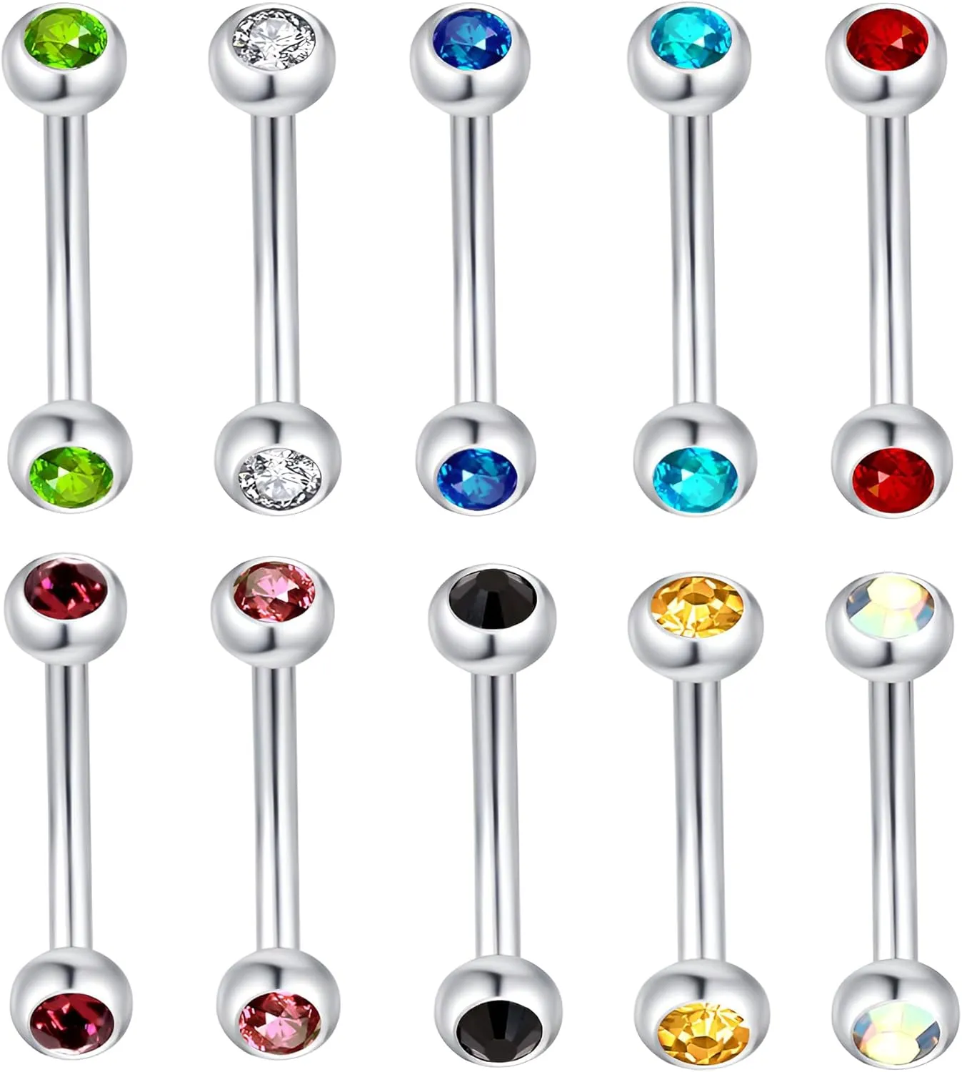 2PCS Sphere Inlay Red Zircon 1.2mm(16G) Navel Belly Studs Eyebrow Rings Lip Stud Ear Bone Nails Tongue Bars Hypoallergenic Long Body Piercing For Women Solid Titanium Steel Stainless Steel 8mm