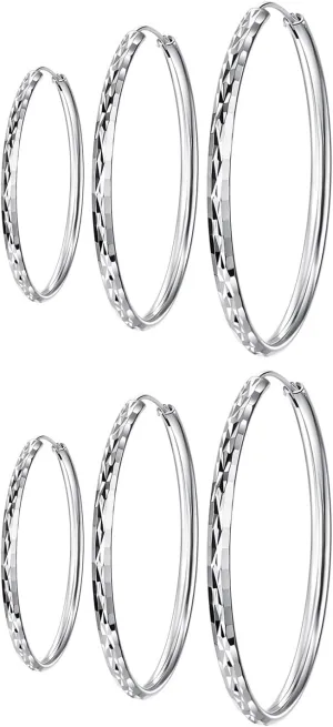 3 Pairs 925 Sterling Silver Hoops Earrings for Women Hoop Earrings Set Hypoallergenic Silver Hoop Earrings for Womens 30/40/50mm