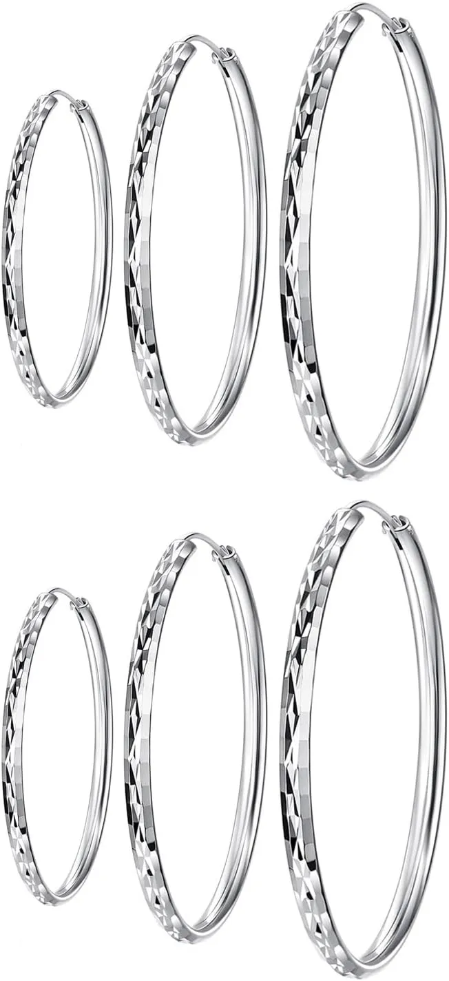 3 Pairs 925 Sterling Silver Hoops Earrings for Women Hoop Earrings Set Hypoallergenic Silver Hoop Earrings for Womens 30/40/50mm