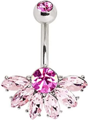 316L Stainless Steel Deluxe Pink Jeweled Fan Navel Ring
