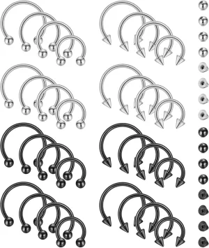 32Pcs 14G 16G 18G Surgical Steel Septum Nose Rings for Women Men Horseshoe Earrings Cartilage Helix Tragus Eyebrow Lip Daith Hoop Smily Piercing Jewelry 7-14MM