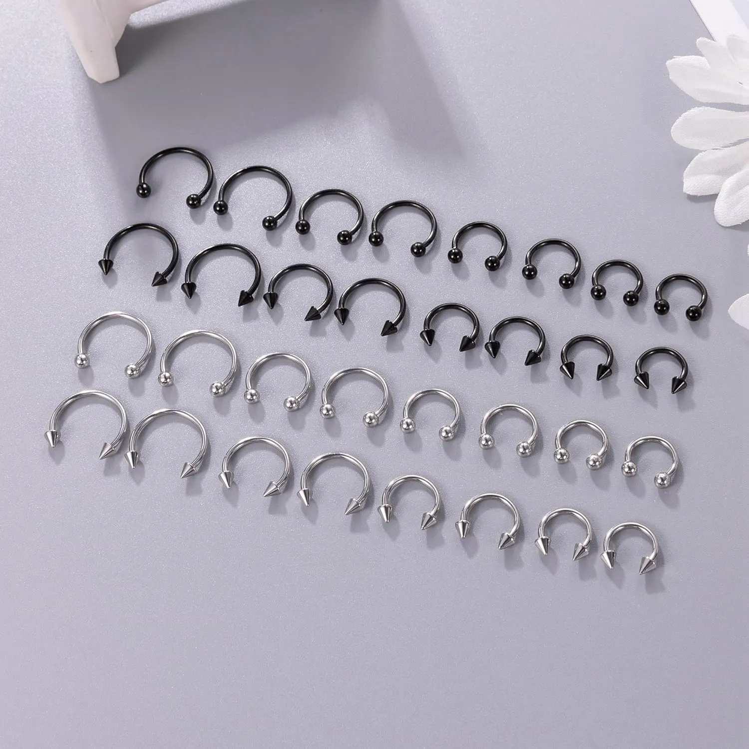 32Pcs 14G 16G 18G Surgical Steel Septum Nose Rings for Women Men Horseshoe Earrings Cartilage Helix Tragus Eyebrow Lip Daith Hoop Smily Piercing Jewelry 7-14MM