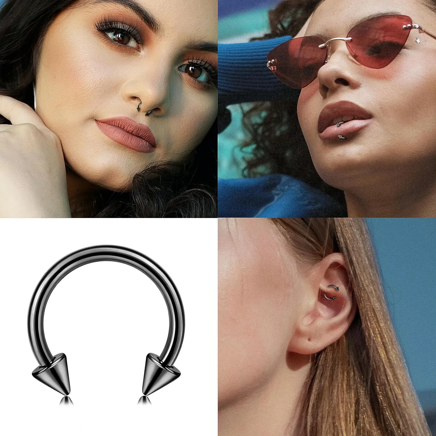 32Pcs 14G 16G 18G Surgical Steel Septum Nose Rings for Women Men Horseshoe Earrings Cartilage Helix Tragus Eyebrow Lip Daith Hoop Smily Piercing Jewelry 7-14MM
