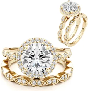 3/4 Carat Lab Grown Diamond and 3 Carat Moissanite Wedding Band Ring Set for Women in 14k White or Yellow Gold Anniversary Promise Ring