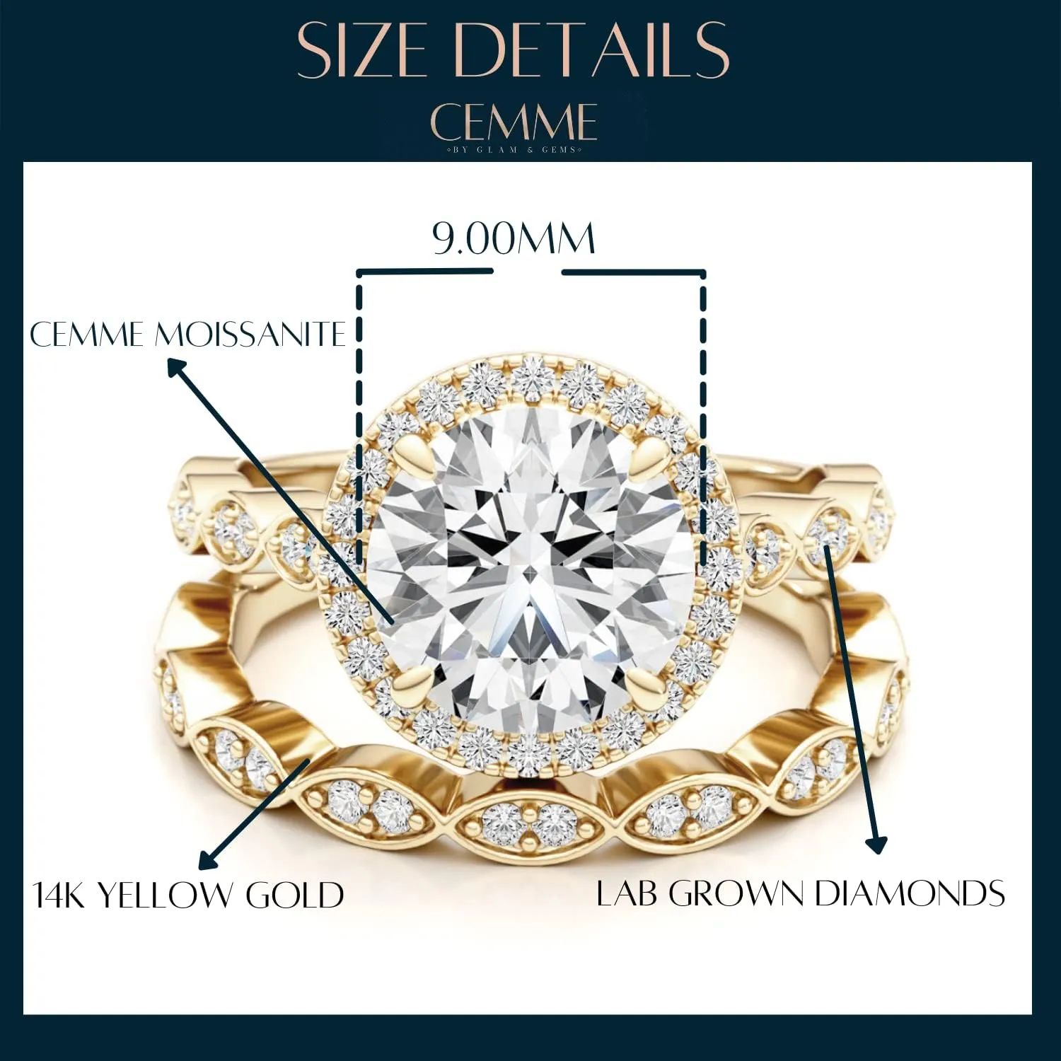 3/4 Carat Lab Grown Diamond and 3 Carat Moissanite Wedding Band Ring Set for Women in 14k White or Yellow Gold Anniversary Promise Ring