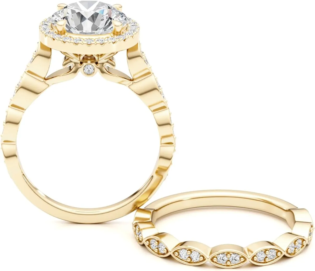 3/4 Carat Lab Grown Diamond and 3 Carat Moissanite Wedding Band Ring Set for Women in 14k White or Yellow Gold Anniversary Promise Ring