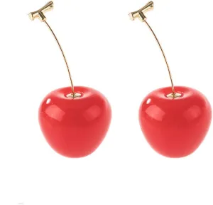 3D Dried Flower Red Cherry Drop Dangle Earrings Sweet Cute Stereo Fruit Jewelry for Women