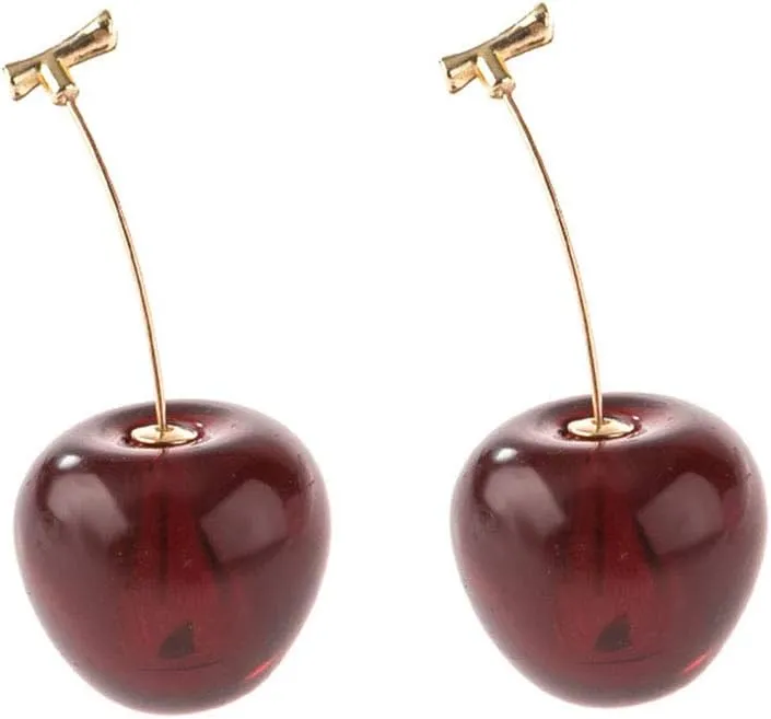 3D Dried Flower Red Cherry Drop Dangle Earrings Sweet Cute Stereo Fruit Jewelry for Women