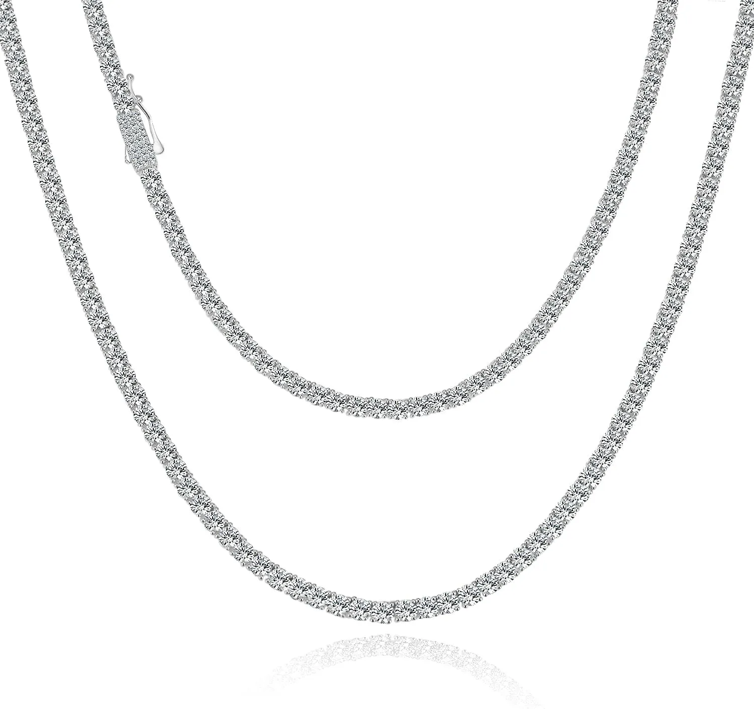 3MM Tennis Chain for Men Women, Real 18K White Gold Plated Iced Out Necklace, Gift for Birthday & Christmas(Double Safety Cubic Zirconia Clasp, Delicate Package)
