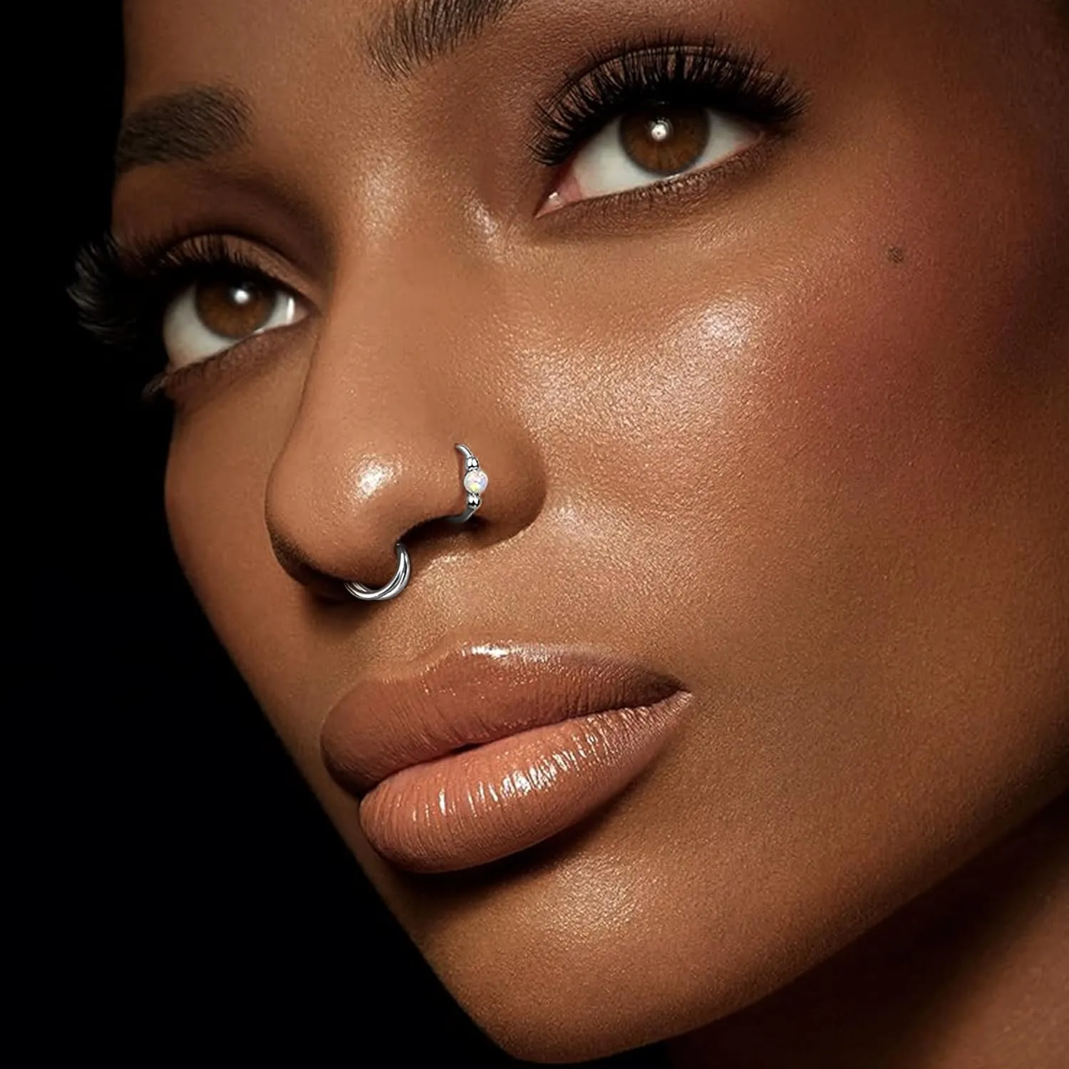 3pcs Nose Rings Hoops 316L Surgical Steel Double Hoop Nose Ring for Women 14K Gold Opal Nose Ring 18G/20G Hinged Nose Piercings Jewelry Septum Rings Cartilage Earring Helix Rook Tragus Daith 8mm