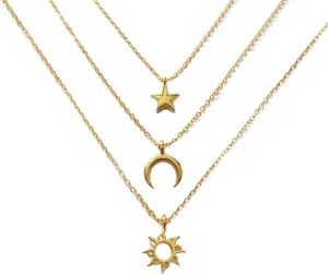 3pcs Sun and Moon Star Pedant Necklace 3 Set Sister Friend Gift for Women Men