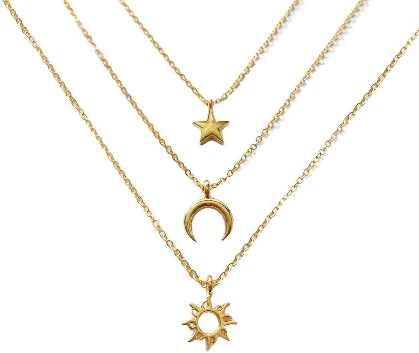 3pcs Sun and Moon Star Pedant Necklace 3 Set Sister Friend Gift for Women Men
