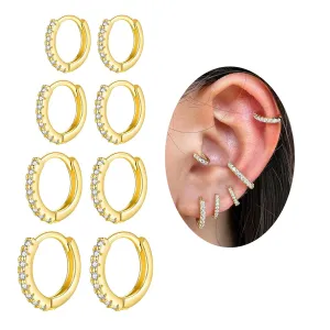 4 Pairs Small Gold Hoop Earrings Set for Women, Trendy 14k Gold Plated Dainty Huggie Earrings Cuff for Cartilage, Helix, Tragus, Conch Piercing Jewelry