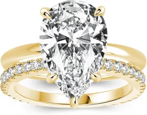 4.0CT Pear Cut Engagement Ring Set for Women,14K Yellow Gold Plated 925 Sterling Silver Simulated Diamond Bridal Wedding Ring Set