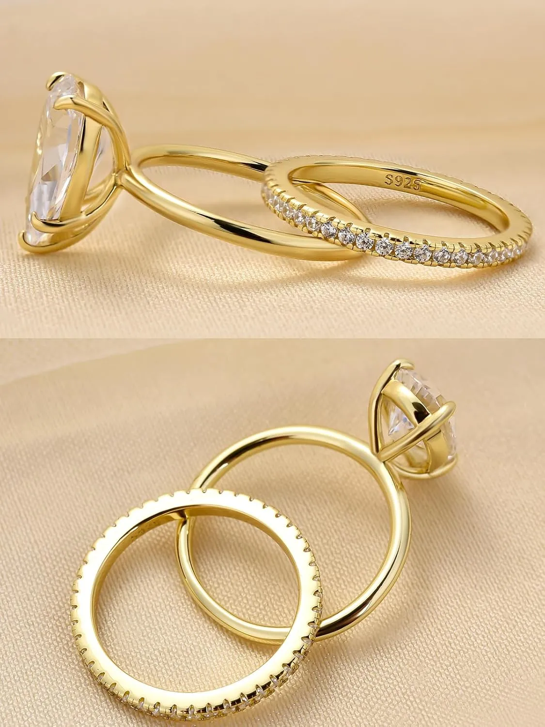 4.0CT Pear Cut Engagement Ring Set for Women,14K Yellow Gold Plated 925 Sterling Silver Simulated Diamond Bridal Wedding Ring Set