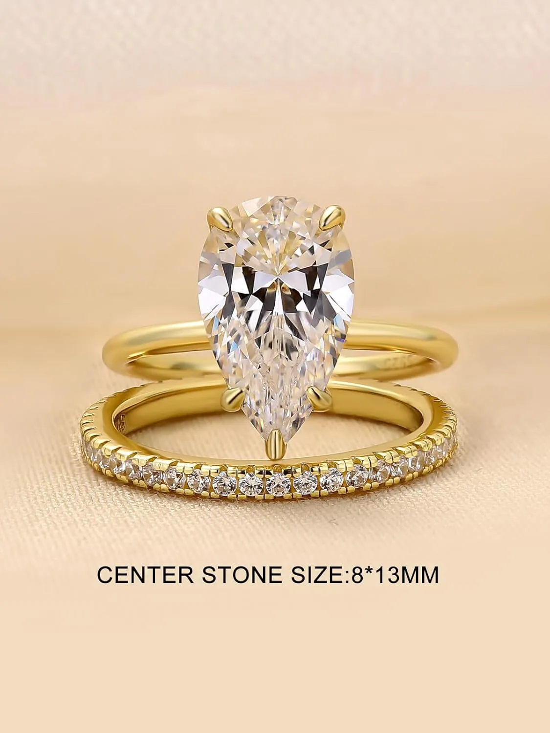 4.0CT Pear Cut Engagement Ring Set for Women,14K Yellow Gold Plated 925 Sterling Silver Simulated Diamond Bridal Wedding Ring Set