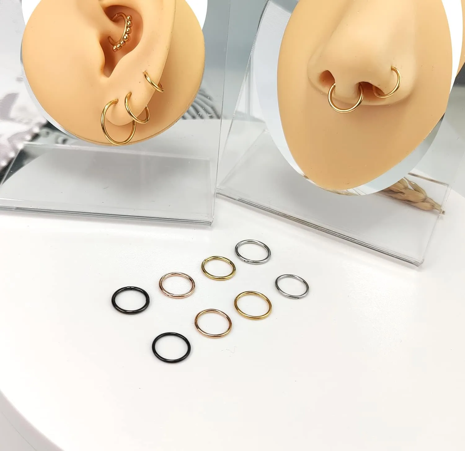 4Pcs 16G 18G 20G Surgical Steel Nose Rings Hoops Hinged Clicker Septum Ring lip ring Cartilage Hoop Gold Silver Rose Gold Black 6mm 7mm 8mm 9mm10mm 12mm Hypoallergenic Body Piercing jewelry for Women Men