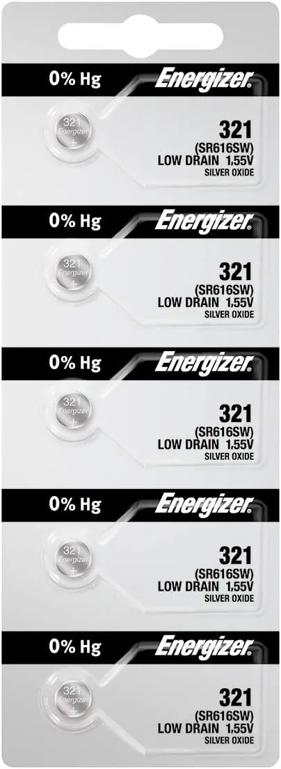5 321 Energizer Watch Batteries SR616SW Battery Cell (5 Batteries Per Pack)