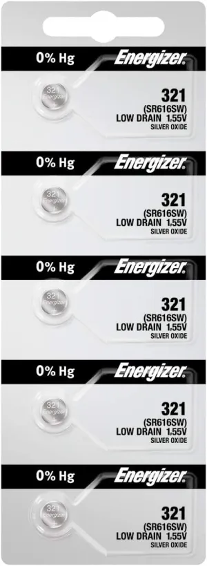 5 321 Energizer Watch Batteries SR616SW Battery Cell (5 Batteries Per Pack)