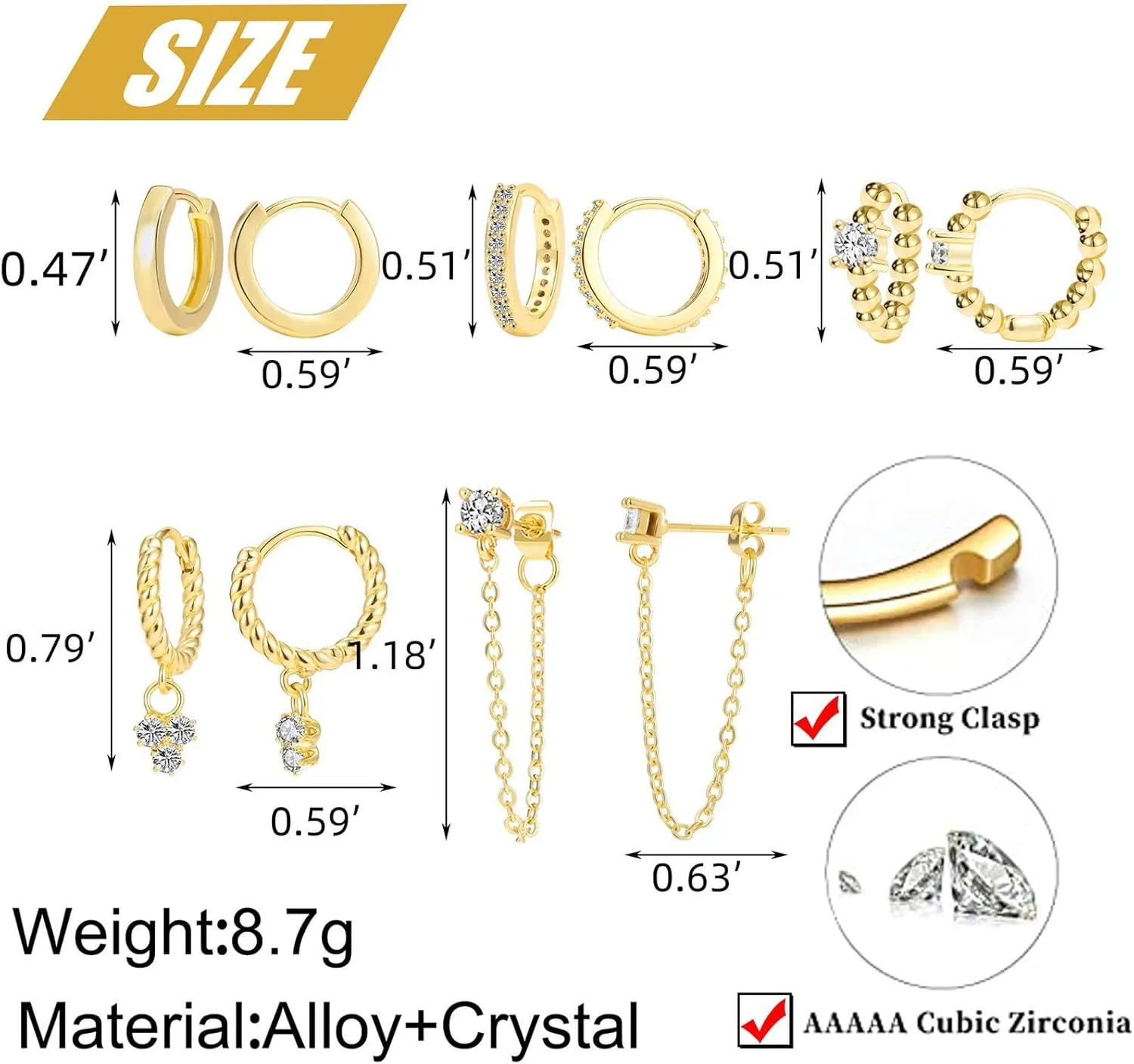 5 Pairs Gold Silver Huggies Hoop Earrings Set for Women, Small Dangle Chain Hoop Earrings Jewelry