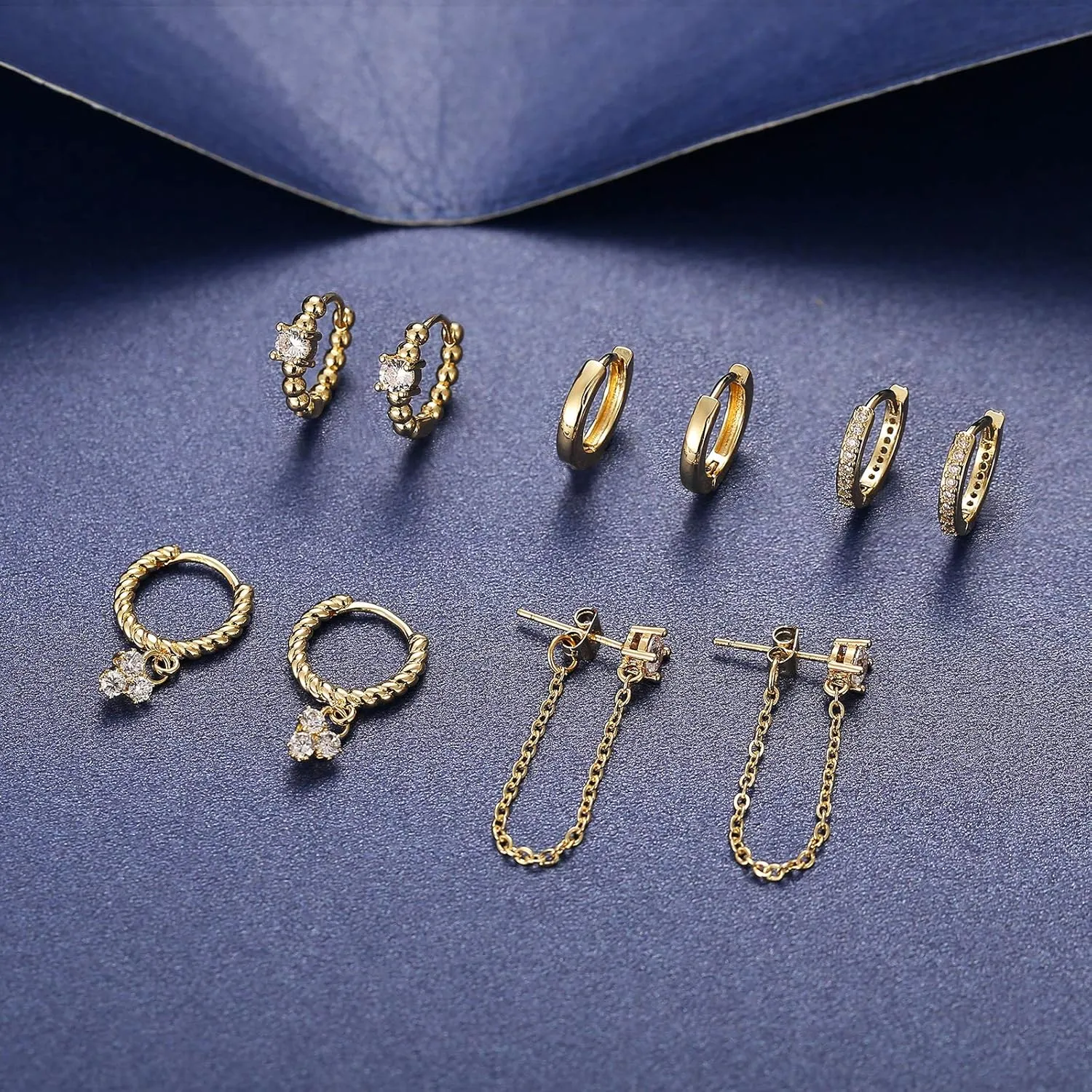 5 Pairs Gold Silver Huggies Hoop Earrings Set for Women, Small Dangle Chain Hoop Earrings Jewelry