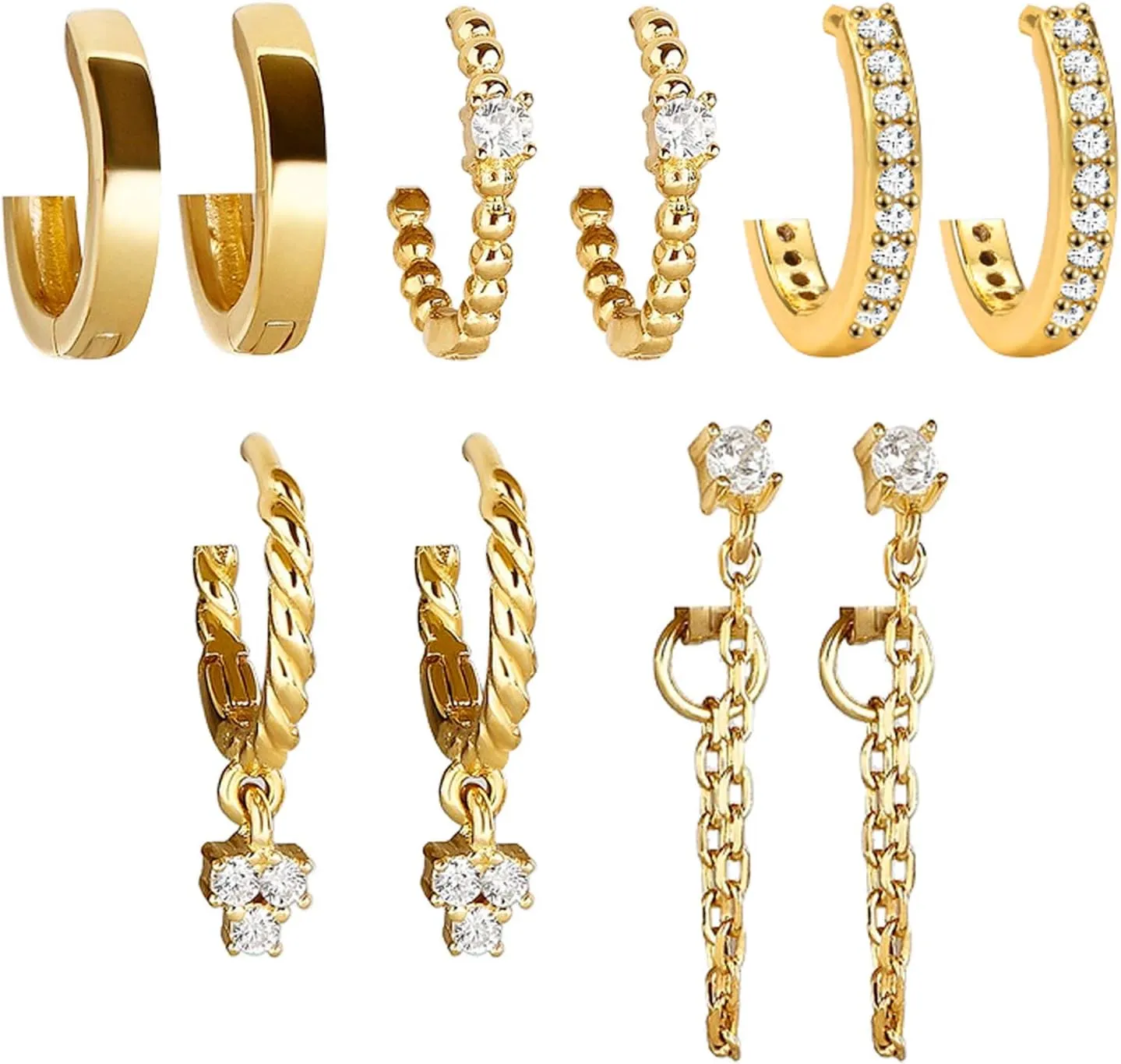 5 Pairs Gold Silver Huggies Hoop Earrings Set for Women, Small Dangle Chain Hoop Earrings Jewelry