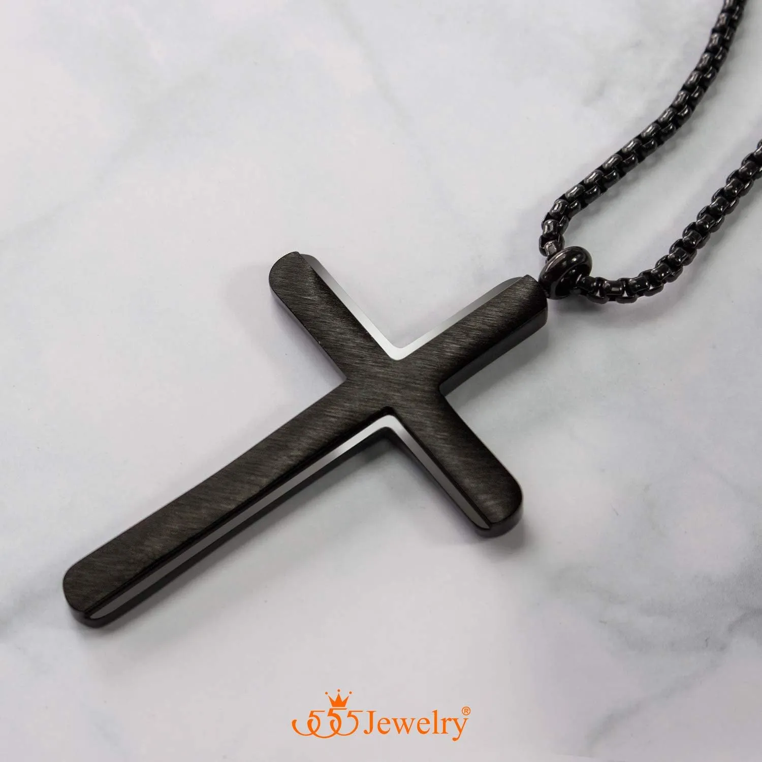 555Jewelry Cross Necklace for Men Women Brushed Stainless Steel Pendant, 18-24" Chain