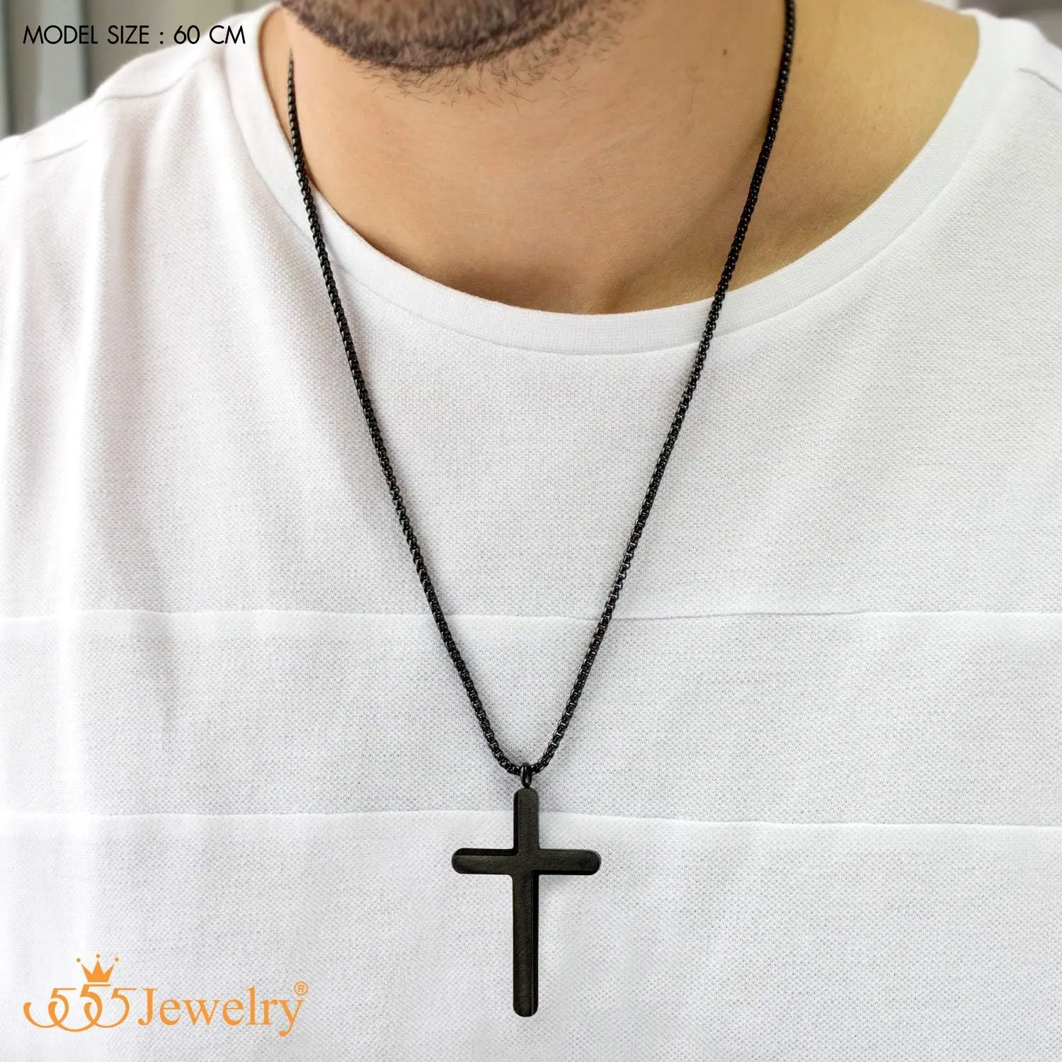 555Jewelry Cross Necklace for Men Women Brushed Stainless Steel Pendant, 18-24" Chain