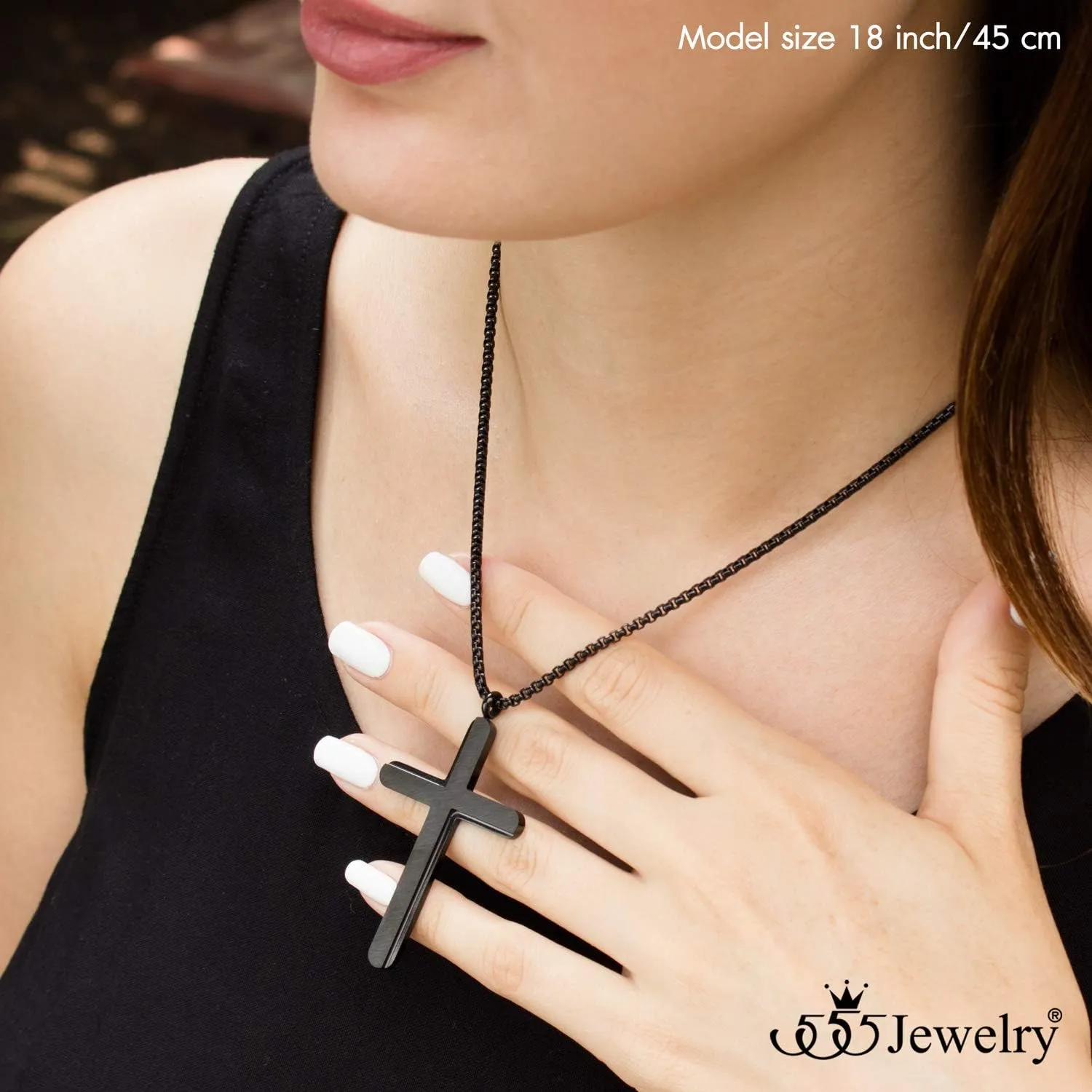 555Jewelry Cross Necklace for Men Women Brushed Stainless Steel Pendant, 18-24" Chain