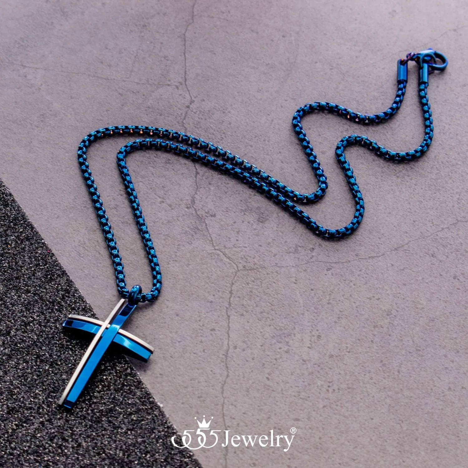 555Jewelry Grooved Stainless Steel Cross Necklace for Men and Women 16-24" Chain