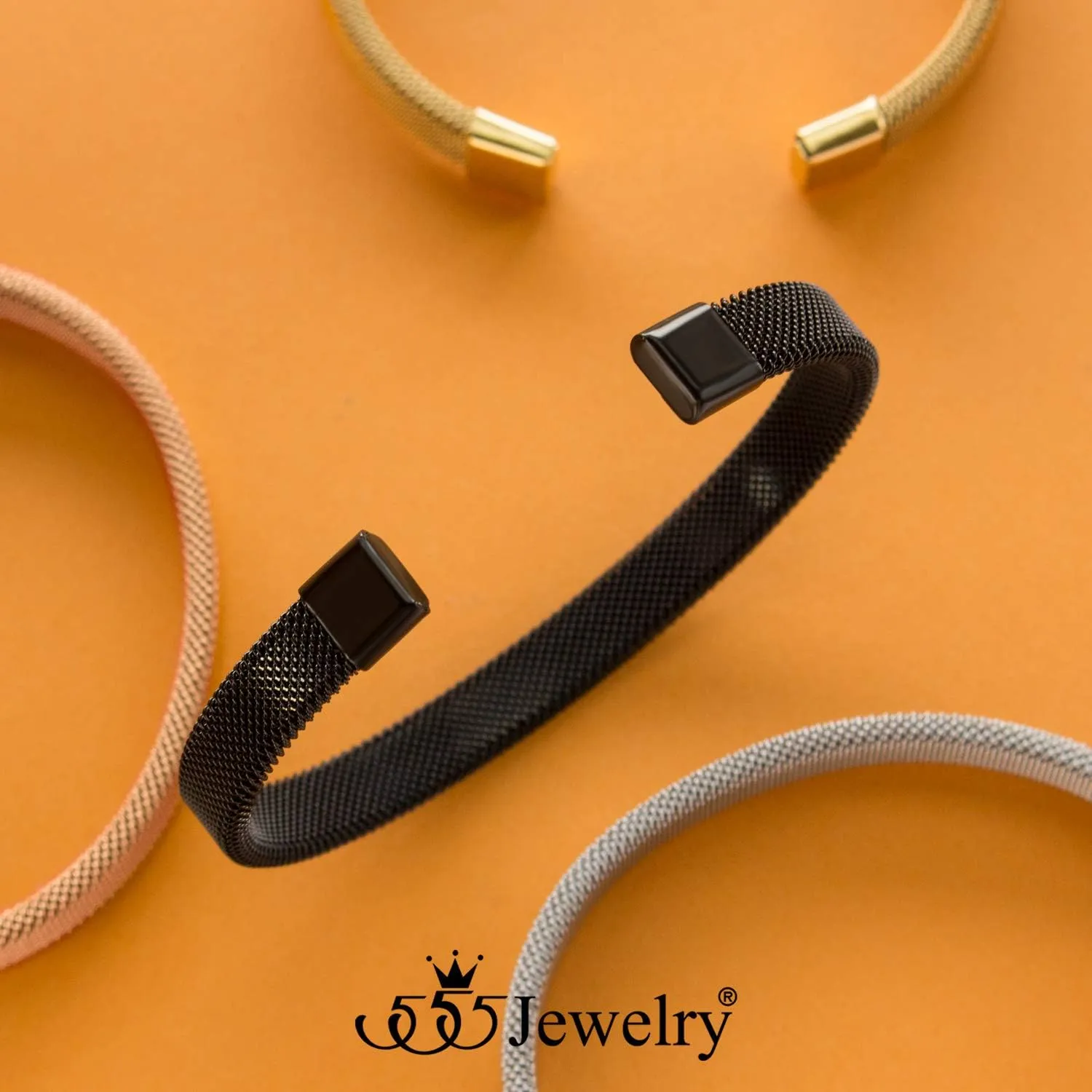 555Jewelry Unisex Stainless Steel Mesh Open Cuff Bangle Bracelet for Men & Women