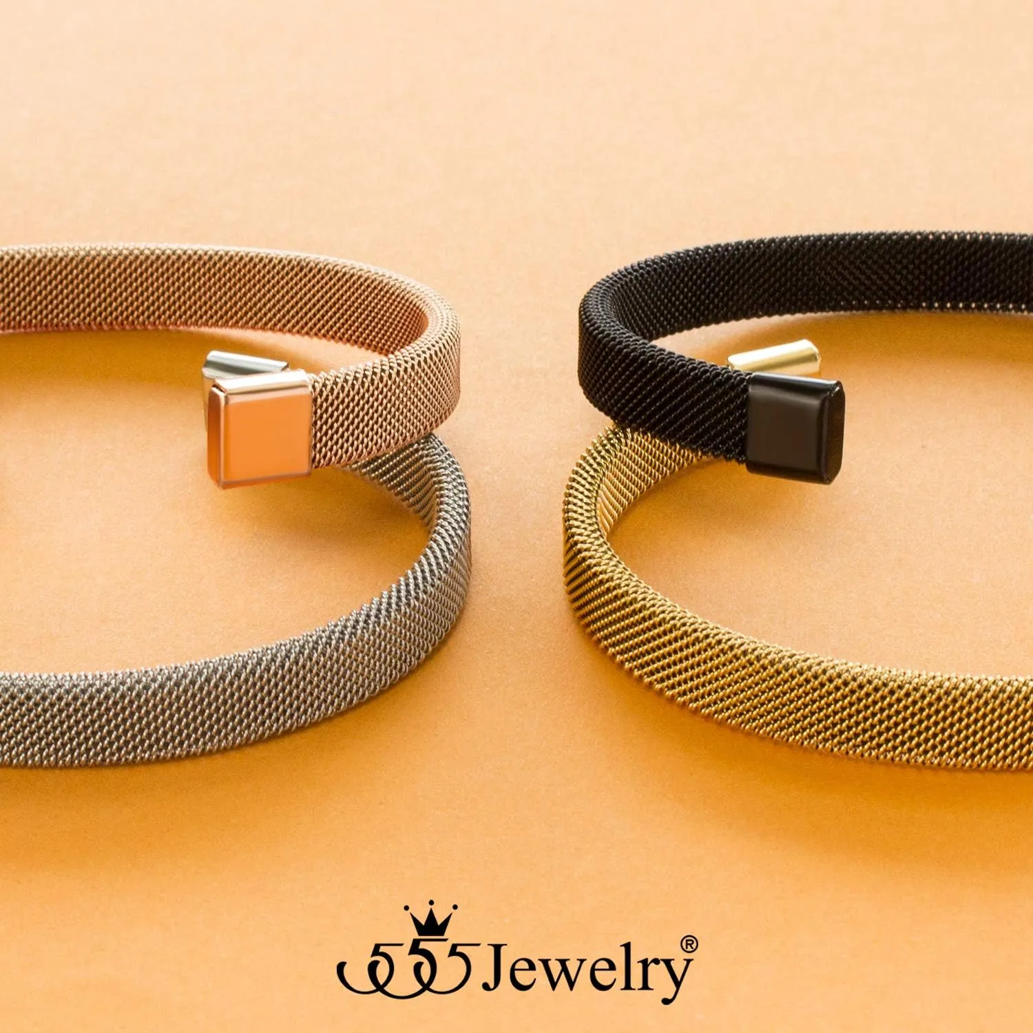 555Jewelry Unisex Stainless Steel Mesh Open Cuff Bangle Bracelet for Men & Women