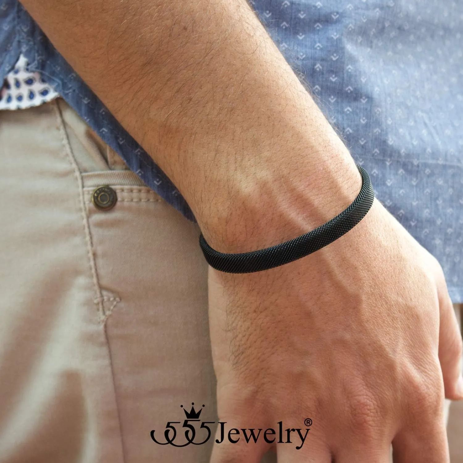 555Jewelry Unisex Stainless Steel Mesh Open Cuff Bangle Bracelet for Men & Women