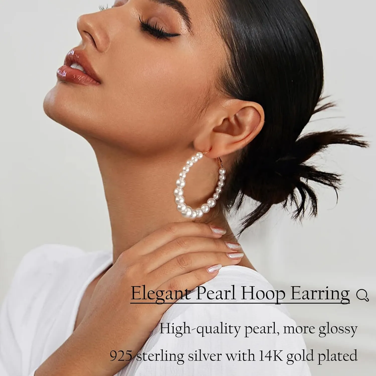 5MM Thick Pearl Hoop Earrings for Women, Lightweight Pearl Earrings with 925 Sterling Silver Post, Hypoallergenic Pearl Hoop Earrings 20/30/55MM