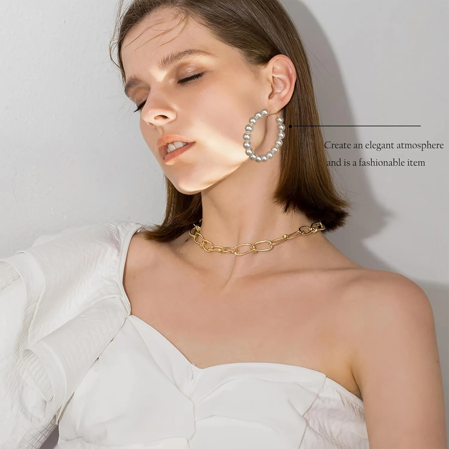 5MM Thick Pearl Hoop Earrings for Women, Lightweight Pearl Earrings with 925 Sterling Silver Post, Hypoallergenic Pearl Hoop Earrings 20/30/55MM