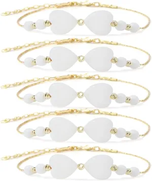5PCS Dainty Heart Crystal Adjustable Stackable Bracelet Set for Women, Handmade Cute Gold Plated Charm Link Statement Minimalism Jewelry Birthday Gift Mom Friendship