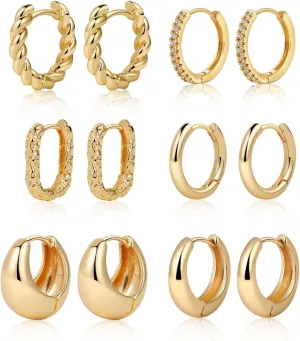 6 Pairs 14K Gold Hoop Earrings for Women,Chunky Hoop Earrings Multipack Hypoallergenic,Lightweight Hoop Earrings for Women Gold Jewelry Gifts