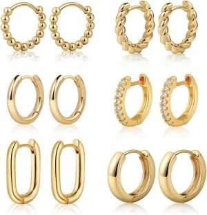 6 Pairs 14K Gold Hoop Earrings for Women,Chunky Hoop Earrings Multipack Hypoallergenic,Lightweight Hoop Earrings for Women Gold Jewelry Gifts