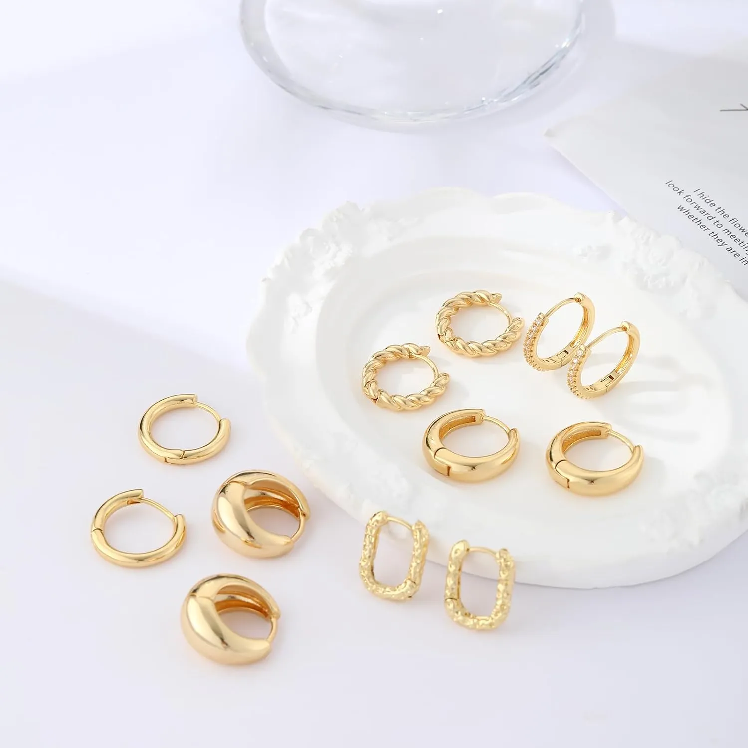 6 Pairs 14K Gold Hoop Earrings for Women,Chunky Hoop Earrings Multipack Hypoallergenic,Lightweight Hoop Earrings for Women Gold Jewelry Gifts