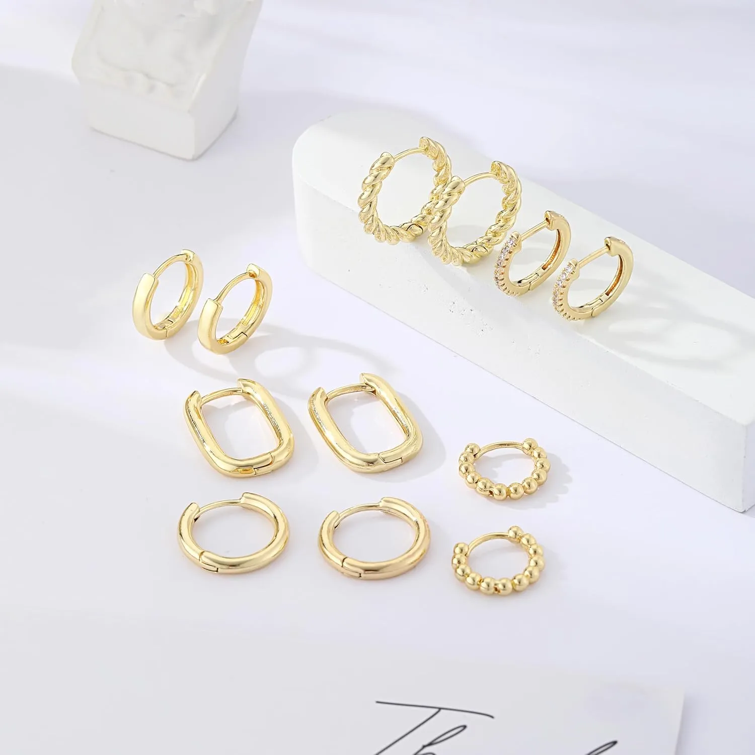 6 Pairs 14K Gold Hoop Earrings for Women,Chunky Hoop Earrings Multipack Hypoallergenic,Lightweight Hoop Earrings for Women Gold Jewelry Gifts