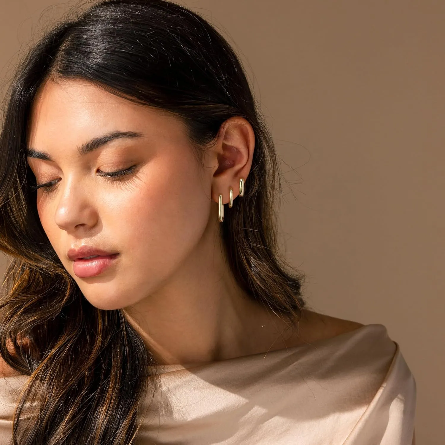 6 Pairs 14K Gold Hoop Earrings for Women,Chunky Hoop Earrings Multipack Hypoallergenic,Lightweight Hoop Earrings for Women Gold Jewelry Gifts
