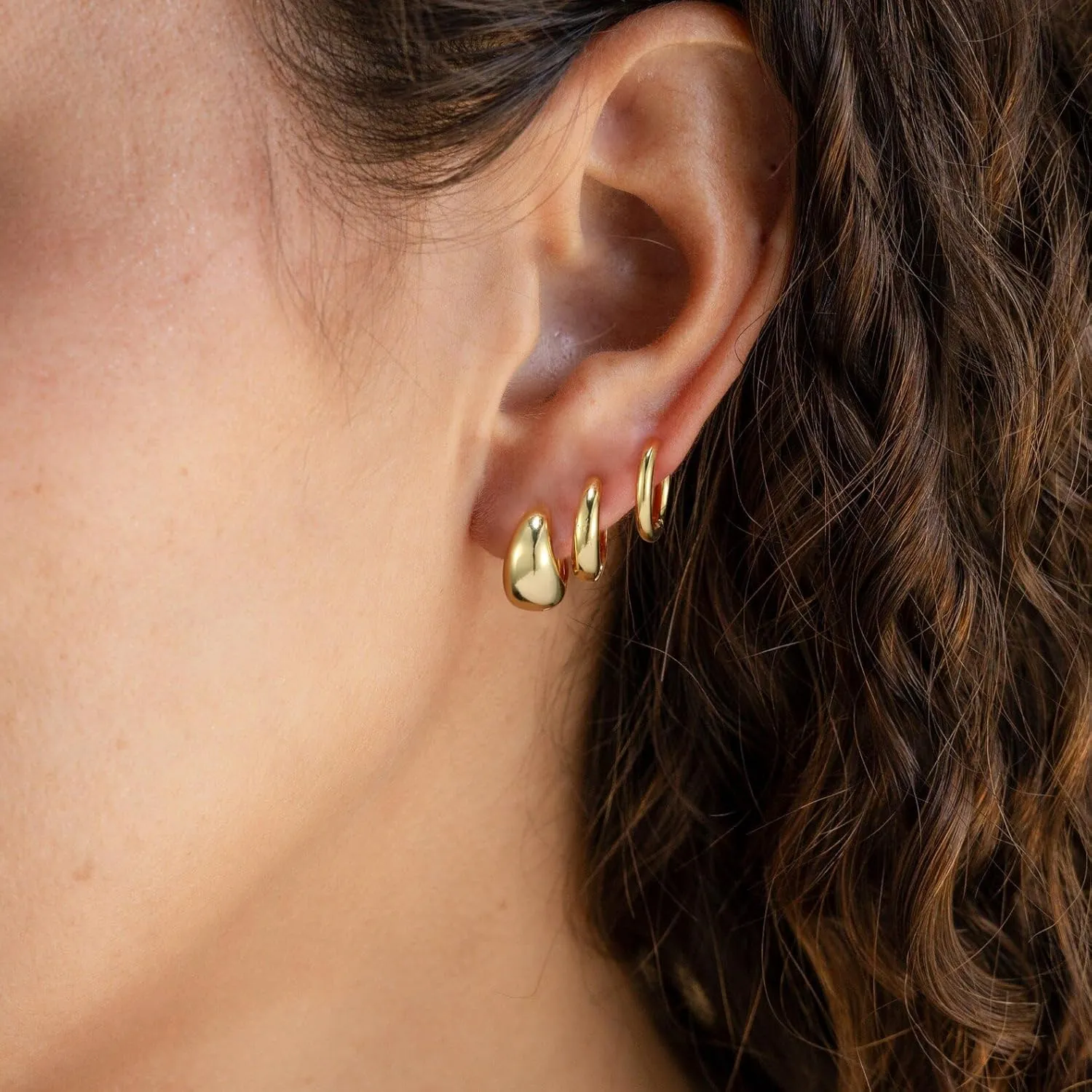 6 Pairs 14K Gold Hoop Earrings for Women,Chunky Hoop Earrings Multipack Hypoallergenic,Lightweight Hoop Earrings for Women Gold Jewelry Gifts
