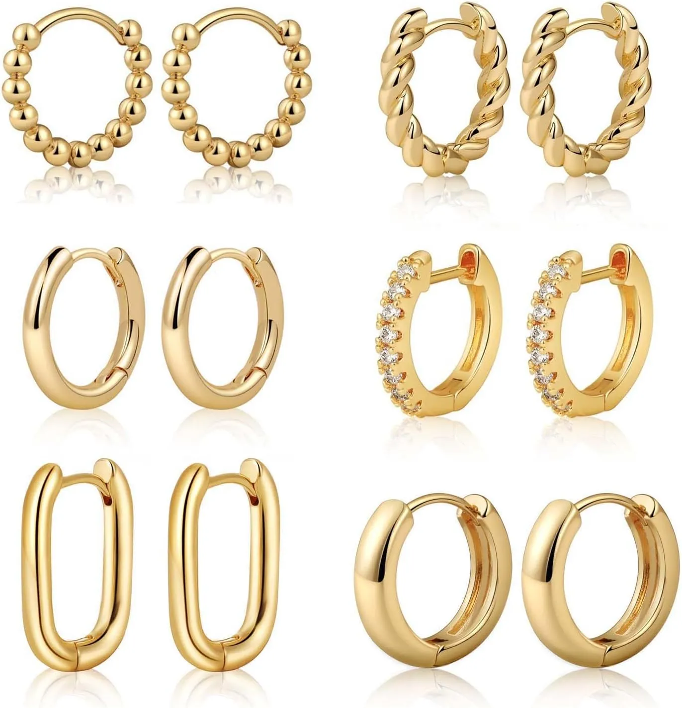 6 Pairs 14K Gold Hoop Earrings for Women,Chunky Hoop Earrings Multipack Hypoallergenic,Lightweight Hoop Earrings for Women Gold Jewelry Gifts